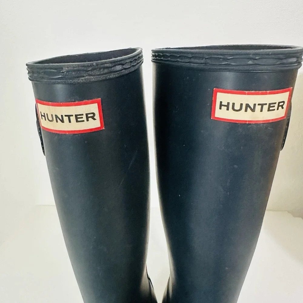 Hunter Rain Boots Youth Size 4B/5G Blue Wellington Kids Matte Waterproof Rubber